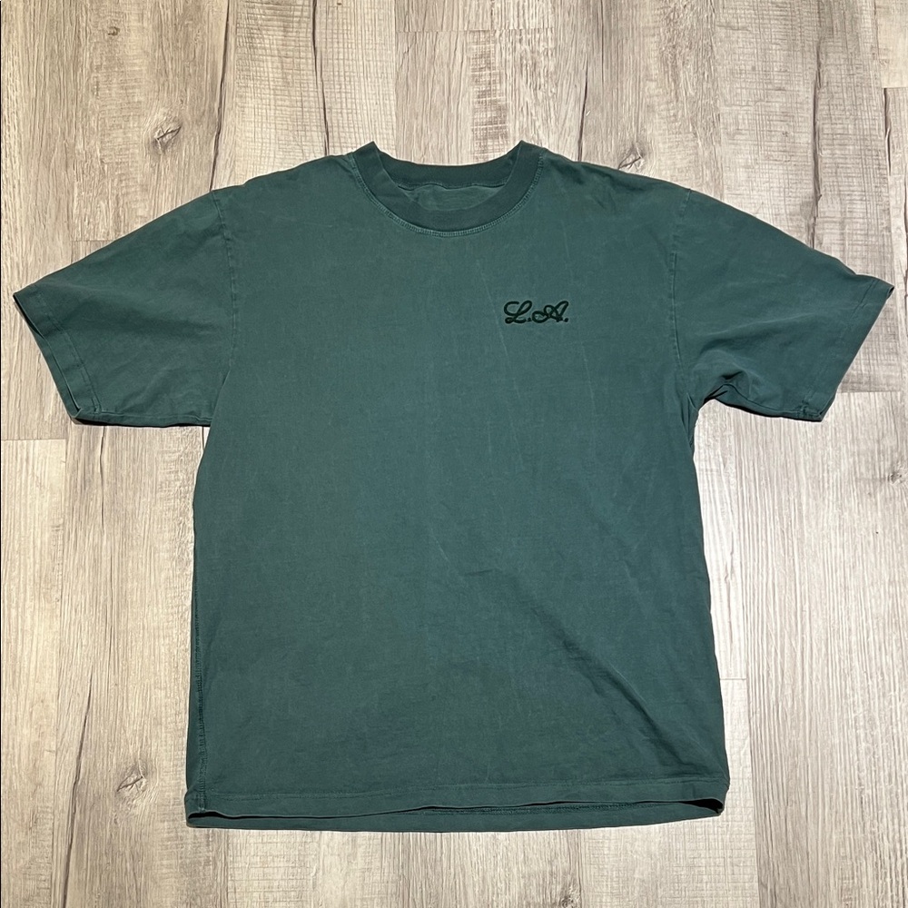 Oversized heavyweight embroidered Men's Green T-Shirt Large